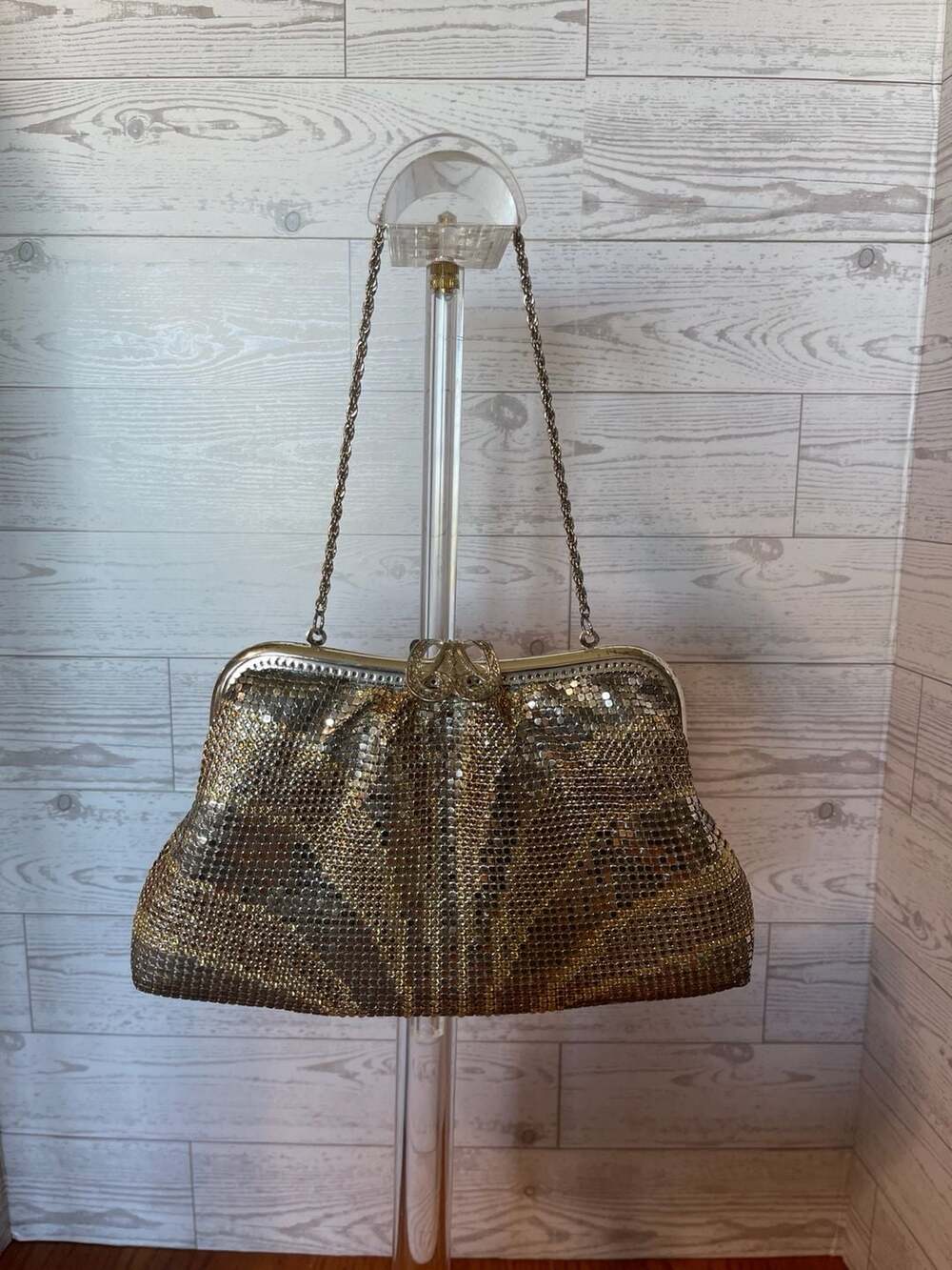 Vintage Whiting & Davis Gold and Silver Tone Mesh Evening Clutch Bag